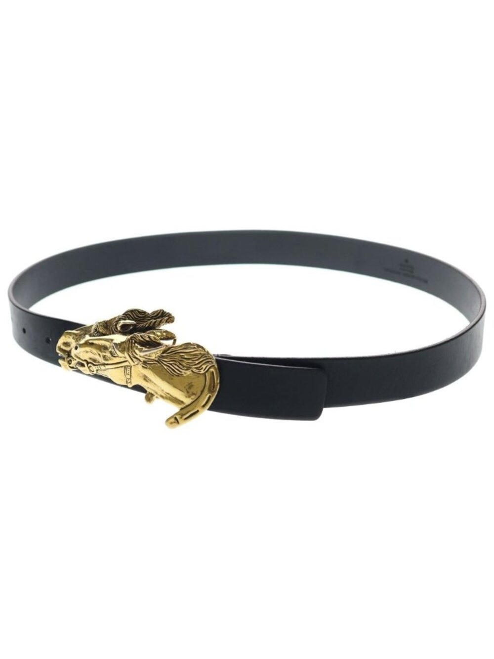 Gucci Horse Buckle Leather Belt Black Gold